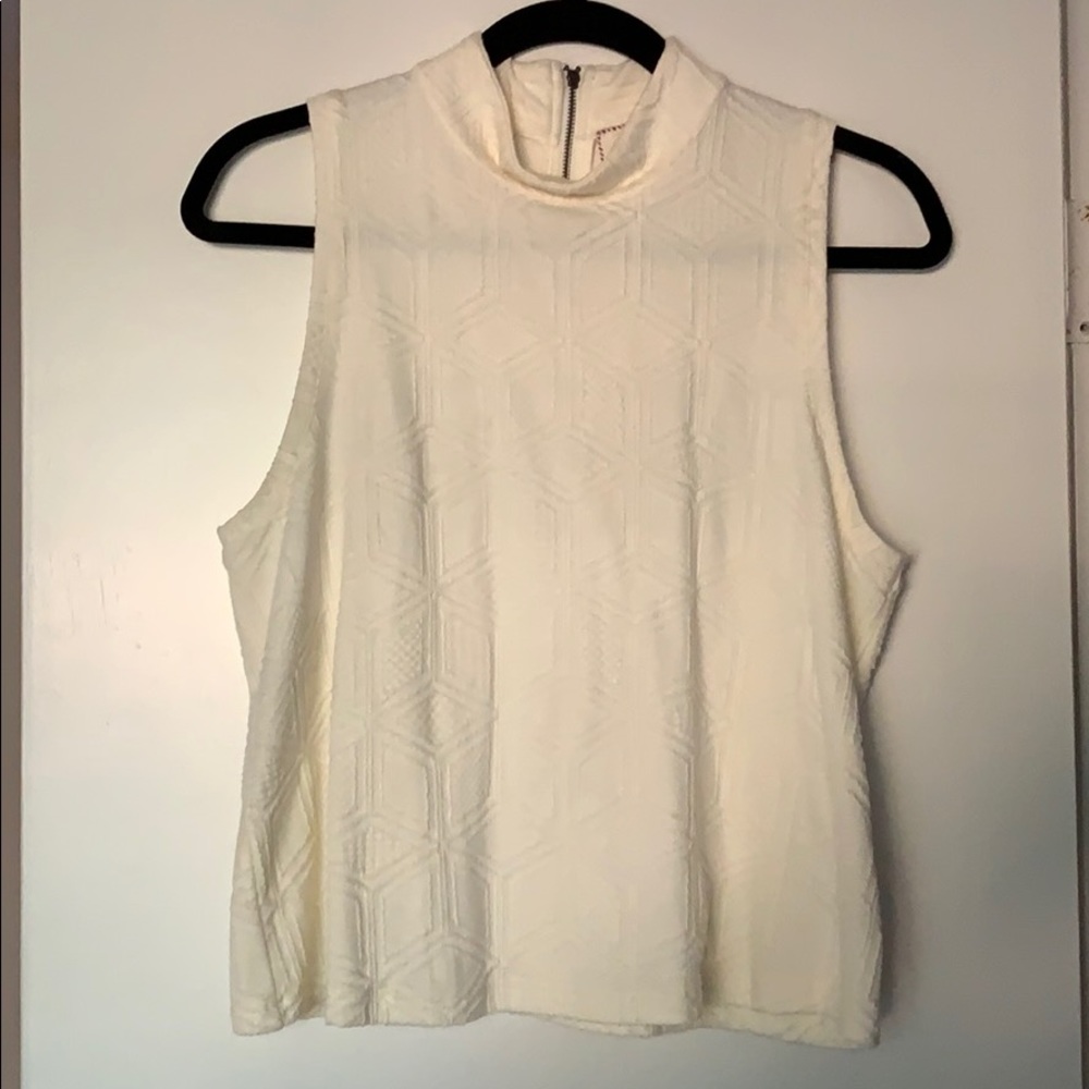 White High Neck Geometric Blouse